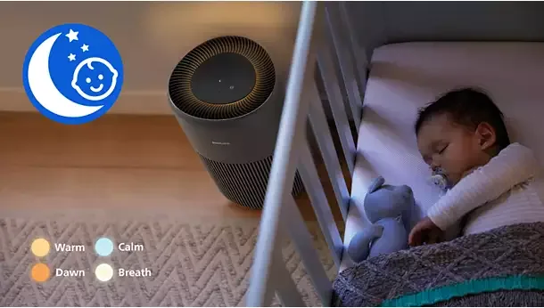 Soft night light with warm, dawn, calm and breath settings